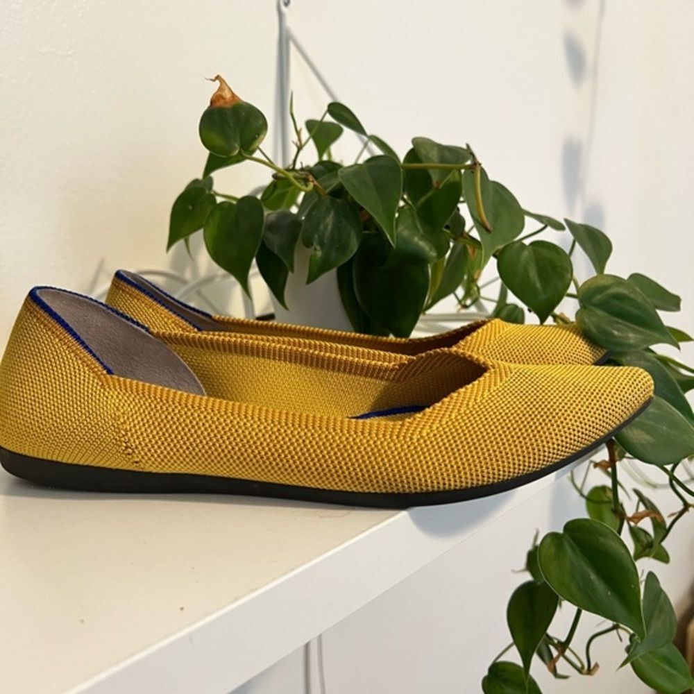 Rothy's The Point Marigold Yellow Signature Blue Halo Ballet Flats